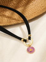 El Regalo 1PC Cute & Fancy Black Faux Choker Collar Necklace with Charms for Girls & Women (Purple Daisy Flower Choker)