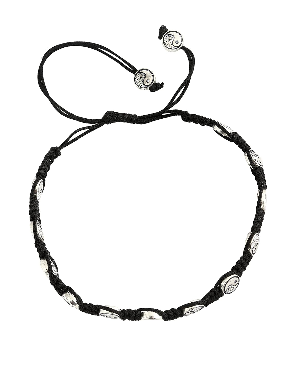 El Regalo 1 PC Boho Macrame Adjustable Oxidized German Silver Bead Nazabattu Anklet for Girls & Women- 1 Leg Bohemian Tribal Thread Anklet (Yin Yang Nazarbattu Anklet)