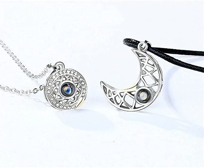 El Regalo BF Magnetic Sun Moon Matching Couple Necklace Set- Best Friend 2 PCs Necklaces Set for Besties/Best Friends/Couples (Silver) For Unisex Adult