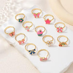 El Regalo 12 Pcs Cute Adjustable Rings Set for Kids/Girls/Women - Colorful Cartoon Enamel Finger Rings | Adjustable Cute Jewelry Gift Box - Butterfly, Flower, Bow, Heart, Cherry Designs (Style-2)