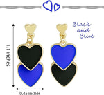 El Regalo 1 Pair Double Love Heart Drop Earrings- Valentine's Day Gift- Two Tone Oil Drop Heart Dangle Earrings for Girls & Women (Black+Blue)