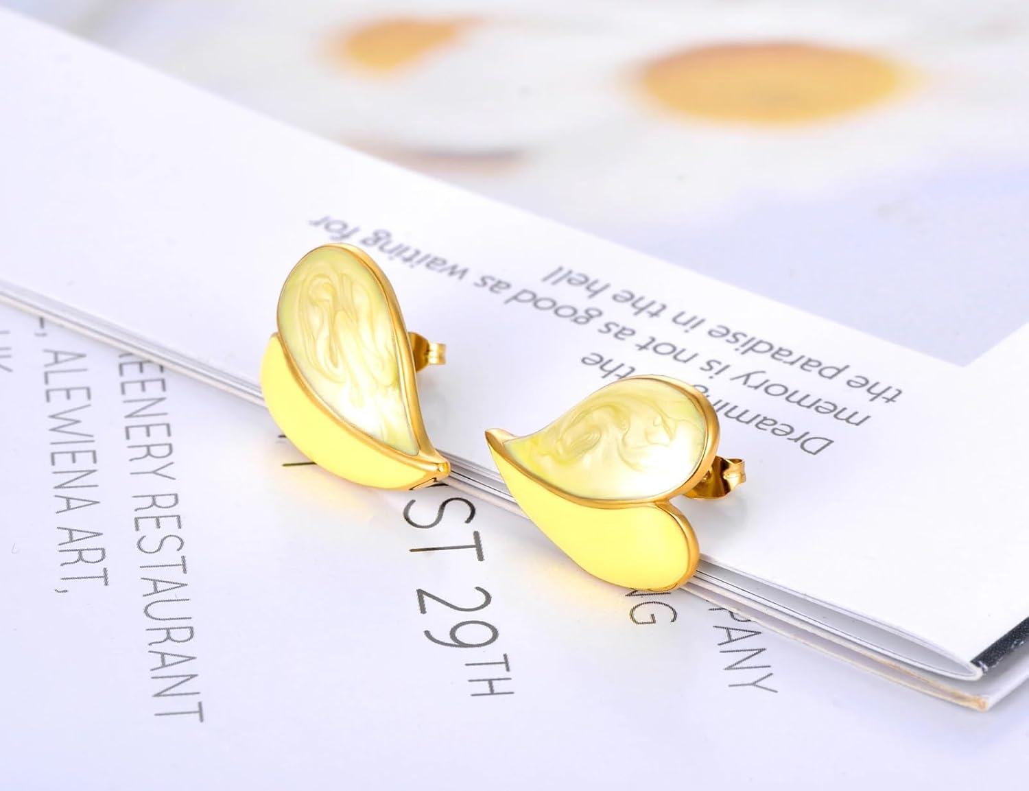 El Regalo Cute Love Heart Stud Earrings- Minimalist Drop Oil Enameled Heart Earrings for Girls & Women (Yellow)