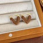 El Regalo 1Pair Love Heart Hoop Earrings- Small Oil Dripping Gold Plated Heart Earrings for Girls & Women Hoop (Brown)