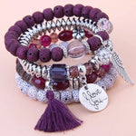 El Regalo 4Pcs/Set Vintage Bohemia Style Wing Beads Tassel Unisex Bracelet - Stackable Multi-layer Modern Charm Bracelets with Wings and I Love You Charms Bracelets (Wine)