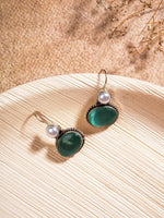 El Regalo 1Pair Cute Oxidized 925 Silver Plated Pearl & Stones Hook Earrings for Girls/Women- Silver Lookalike Handmade Oxidized Brass Hook Traditional Earrings with Stones & Pearls (Green)