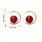 El Regalo Western Pearl Earrings- Delicate Glossy C Shaped Pearl Hoop Earring- Elegant Vintage Style Earrings for Girls & Women (Red Pearl)