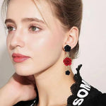 El Regalo Vintage Resin Rose Flower Stud Earrings for Girls & Women - Pretty Blooming Carved Rose Dangle Drop Earrings Statement Jewelry (Black & Red)