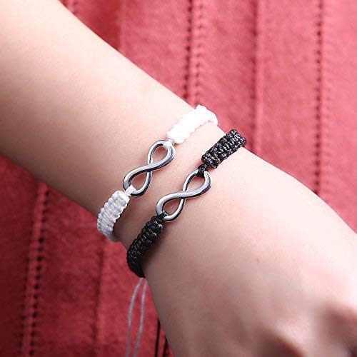 El Regalo Unisex 2 Pcs Adjustable Infinity Couple Braided Handcrafted Bracelet/Friendship- Couple Valentines Day Jewelry (1 Black & 1 White)