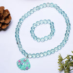 El Regalo 2 PCs Resin Shell Pendant Colorful Sparkly Crackle Beads Pendant Necklace & Bracelet Set for Kids/Girls- Christmas/Birthday Gift for Girls Kids (Ocean Blue)