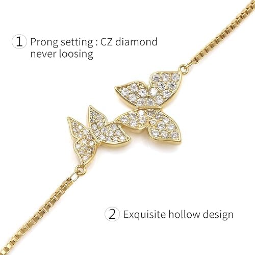 El Regalo Luxury Cubic Zirconia Butterfly Bracelet for Women - Adjustable Sparkling 3D Butterfly Tennis Bracelet, Elegant Brass CZ Inlaid Design