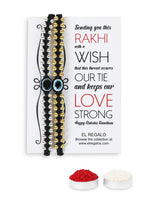 El Regalo 2PCs Simple Evil Eye Silver & Golden Beads Bracelet Rakhi Set for Brothers/Bhaiya-Bhabhi with Roli Chawal In Rakhi Gift Box- Elegant Rakhi for Bhai (Silver & Golden Black)