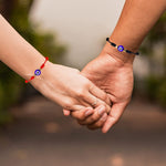 El Regalo 2PCs Lucky Evil Eye 7 Knots Handwoven Adjustable Bracelets - Protection 7 Knots Evil Eye Unisex Bracelet Set for All- Girls/Boys/Men & Women (1 Black 1 Red Evil Eye)