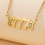 El Regalo Small Butterfly Wings Angel Number Necklace- Stainless Steel, Anti Tarnish, Angel Number Numerology Jewelry for Women & Girls (Angel Number 777)
