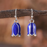 El Regalo Blue Enamel Tulip Flower Earrings for Women & Girls - Cute and Fancy Hyacinth Dangle & Double-Drop Hook Earrings (Single Flower)