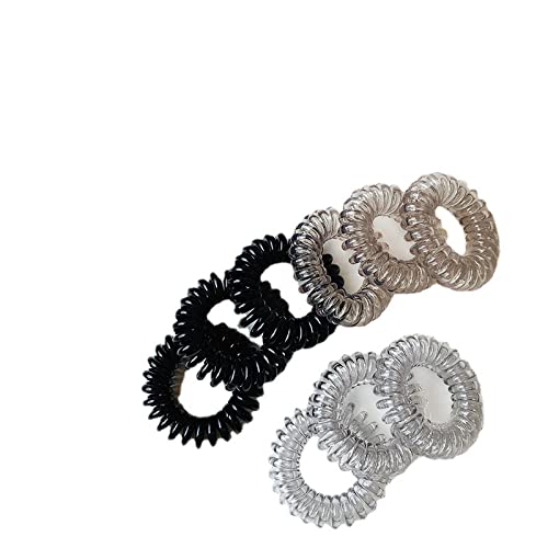 El Regalo 9 Pcs Spiral Hair Ties, No Crease Coil Ties, Phone Cord Ties for Thick Hair - Ponytail Holder Elastics for Kids/Girls/Women (Black Grey Shades)
