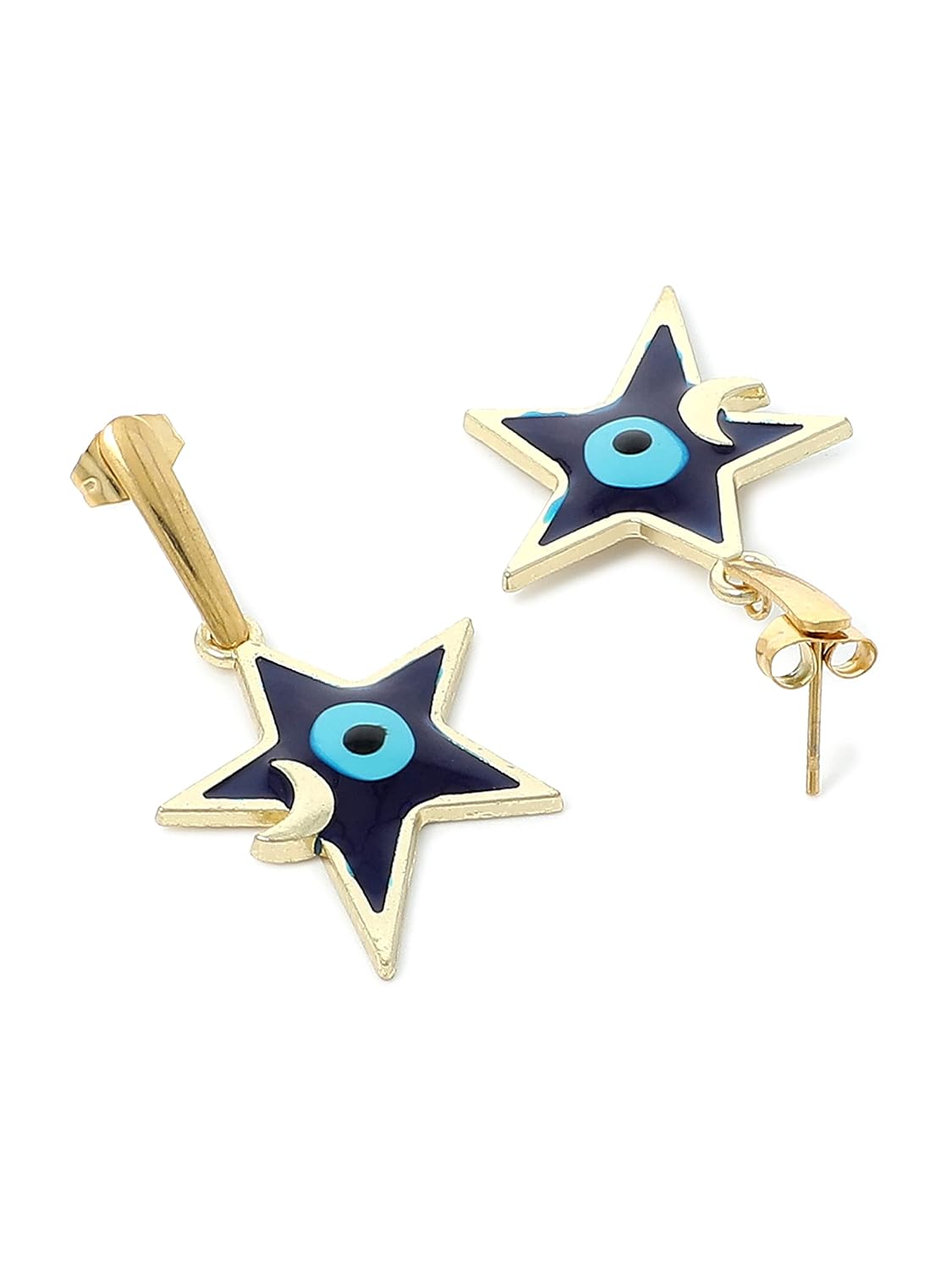 El Regalo 2 Pairs Evil Eye Hypoallergenic Dangle Heart, Star, Rainbow Studs/Hook Earrings - Handcrafted Golden Enamel Evil Eye Earrings for Girls & Women (Option- 6)