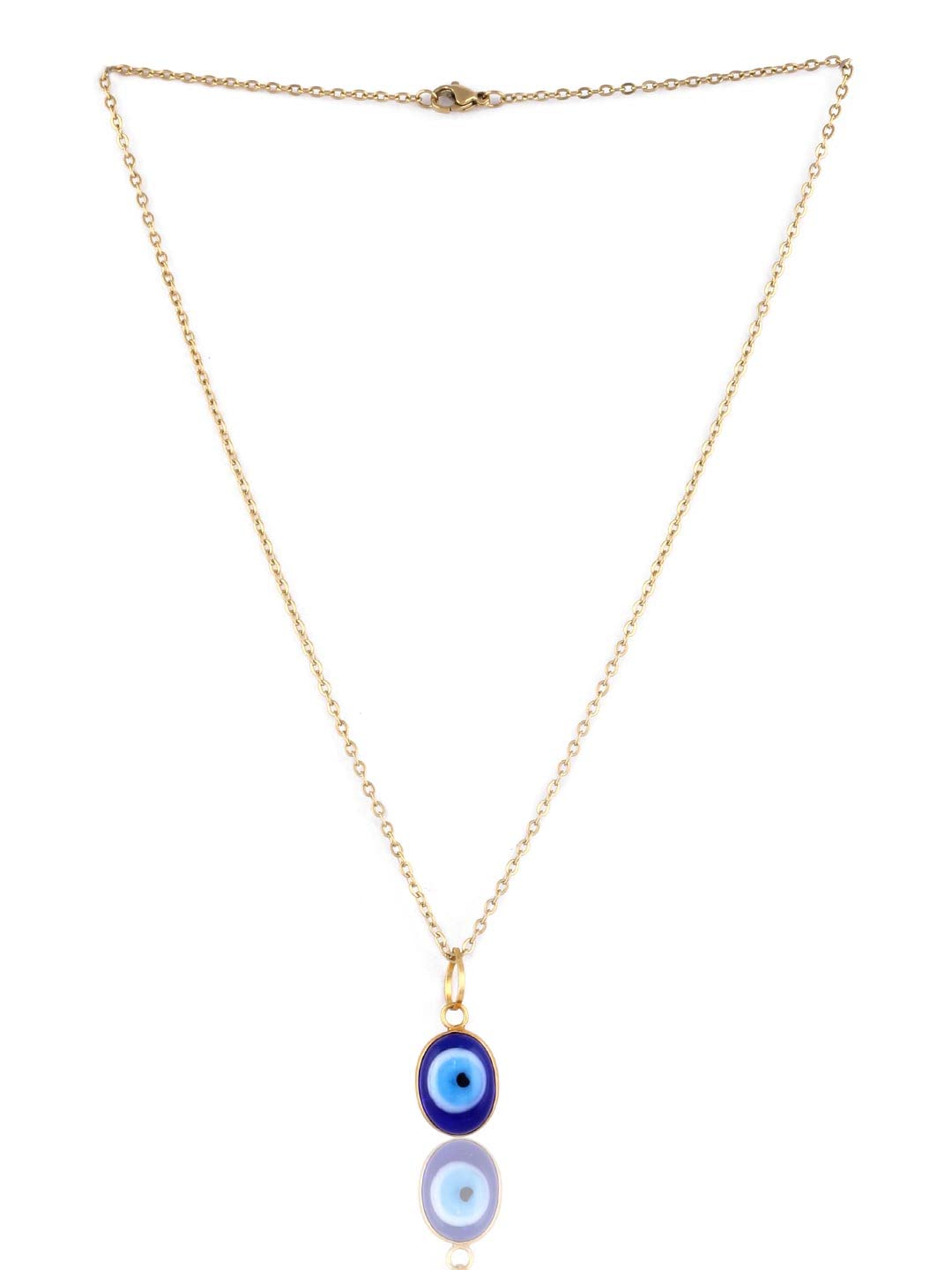 El Regalo Unisex Oval Evil Eye Pendant Necklace for Girls/Boys/Men & Women- Handmade Glass Lamp work Nazar Evil Eye Pendant Necklaces (Oval Gold Evil Eye Necklace Chain)