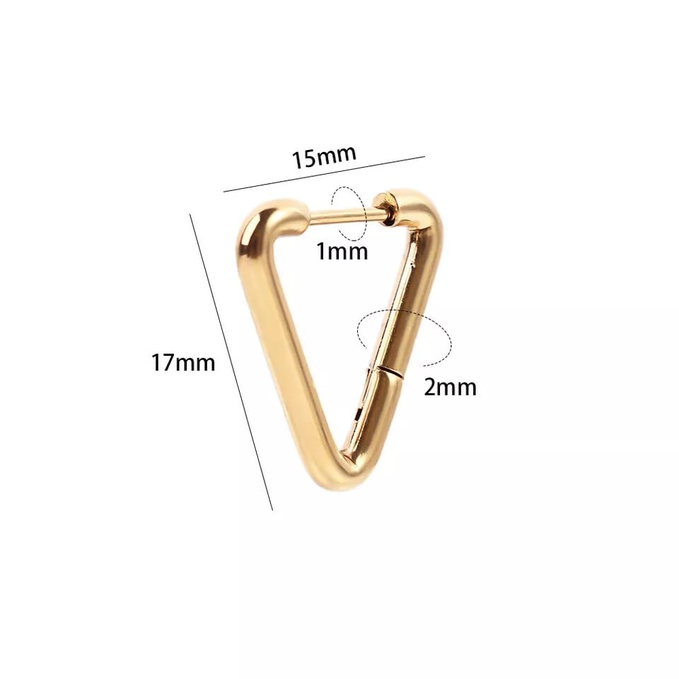 El Regalo Waterproof Men's Women's Punk Stainless Steel Triangle Shape Design Hoop Earrings - Geometry Triangle Huggie Hoop Earrings, Minimalist Punk Rock Style (Gold)