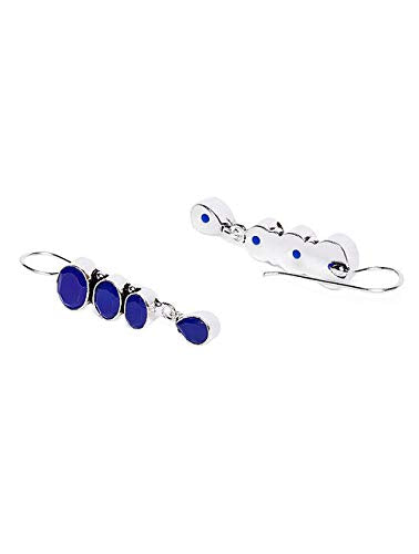 El Regalo Oxidized Silver Plated Vintage Style Stones Statement Party Earrings for Girls & Women (Blue)