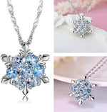 El Regalo Small Snowflakes Inlaid Rhinestones Crystal Pendant Necklace for Girls & Women (Light Blue)