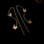 El Regalo Butterfly Threader Earrings- Needle Thread Butterfly Long Tassel Earrings for Girls & Women (Gold)