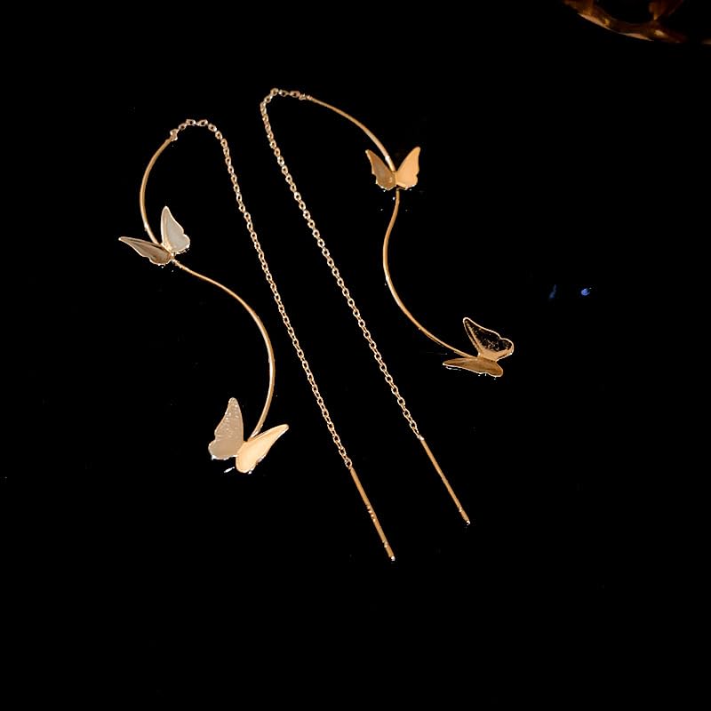 El Regalo Butterfly Threader Earrings- Needle Thread Butterfly Long Tassel Earrings for Girls & Women (Gold)