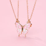 El Regalo 2 PCs BFF Best Friend Forever Butterfly Split Magnetic Matching Pendant Necklaces Set- Friendship Day Gift for Girls/Kids/Teens (Pink Butterflies Golden)