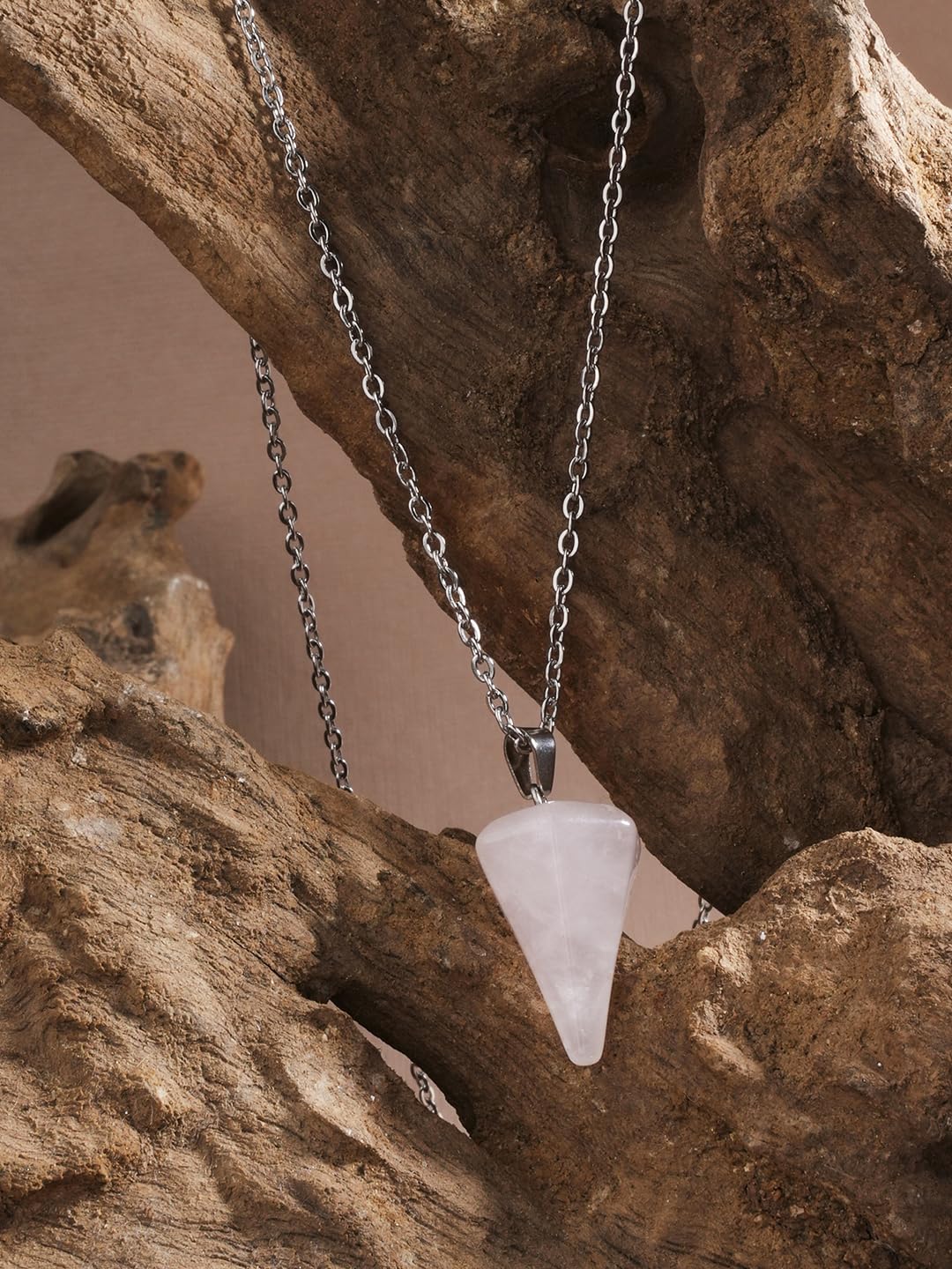 El Regalo 1PC Natural Stones Pointed Pendulum Unisex Pendant Necklace- Natural Healing Stones Peandant Chain Necklaces- Reiki healing/Feng shui (Pink Rose Quartz)
