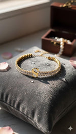 El Regalo Personalized Initial Letter Bracelet for Women | Gold Finish Tennis Bracelet with Alphabet Charm | Adjustable Stainless Steel Zircon Bracelet | Anti Tarnish Jewelry (S Letter)