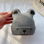 El Regalo 1 PC Kids Soft Caps | Beanie Earflaps Little Girl Boy Colorful Cartoon Bear Warm Knit Hat (1-3 Years) (Grey)