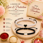 El Regalo 2PCs Minimalist & Elegant Heart Bracelet Rakhi Combo Set for Brother/Bhai/Bhaiya-Bhabhi with Roli-Chawal & Rakhi Gift Box - Handwoven, Beautifully Packaged (Black & White)