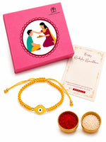 El Regalo Evil Eye Bracelet Rakhi for Brother with Roli Chawal in Gift Box (Yellow)