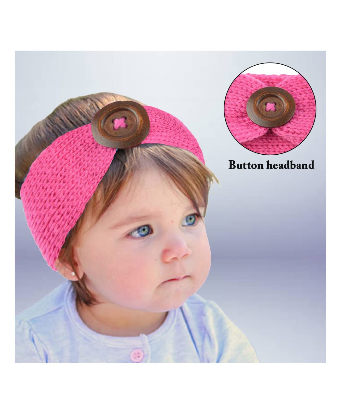 El Regalo Baby Woolen Knitting Infant Button Headbands Turban Head Wrap Knotted Hair Band for Girls & Boys (Pink)