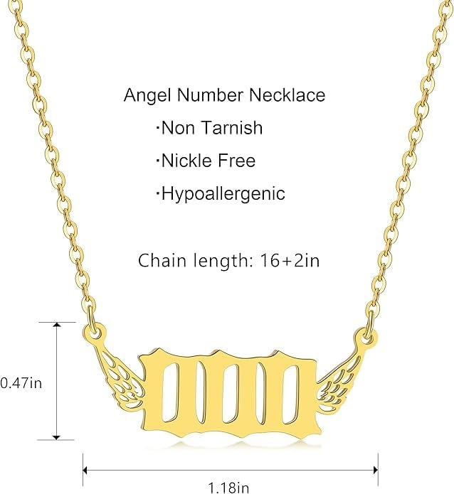 El Regalo Small Butterfly Wings Angel Number Necklace- Stainless Steel, Anti Tarnish, Angel Number Numerology Jewelry for Women & Girls (Angel Number 000)