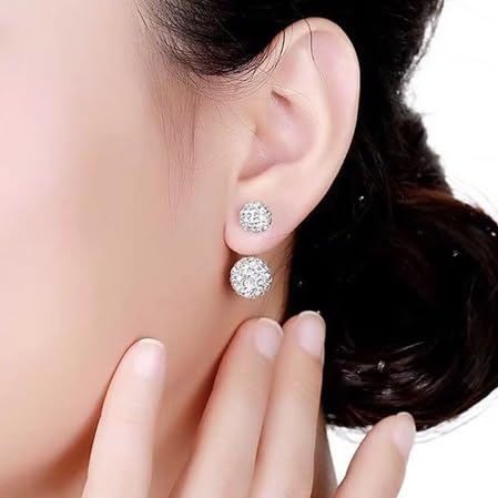 El Regalo CZ Double Disco Balls Front Back 2-in-1 Stud Earrings for Girls & Women - Shambhala Rhinestone Ball Jacket Earrings - Sparkling Cubic Zirconia Studs with Elegant Dual-Wear Design