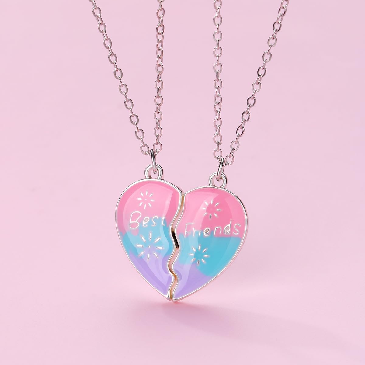 El Regalo 2 Pcs Bff Best Friend Forever Split Magnetic Hearts Matching Pendant Necklaces Set- Friendship Day Gift For Besties For Girls (Option-1)