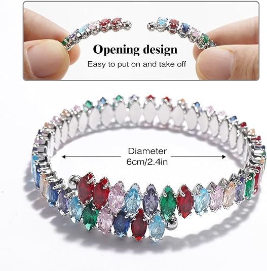 El Regalo Marquise Cut Crystals Tennis Bracelet for Women - Adjustable Bypass Wrap Bracelet, Cubic Zirconia Jewelry Gift (Multi Colored)