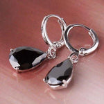 El Regalo Cute Cubic Zirconia Cut Stones Hoop Earrings for Girls & Women- Classic Teardrop Shape Zircon Drop Dangle Earrings (Black)