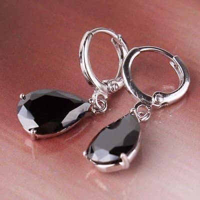 El Regalo Cute Cubic Zirconia Cut Stones Hoop Earrings for Girls & Women- Classic Teardrop Shape Zircon Drop Dangle Earrings (Black)