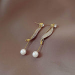 El Regalo Fancy Pearl Earrings- Pearl Zircon Inlaid Dangle Earrings for Girls & Women- Pearl Tassel Long Earrings (Pearl Tassel Ear Jacket)