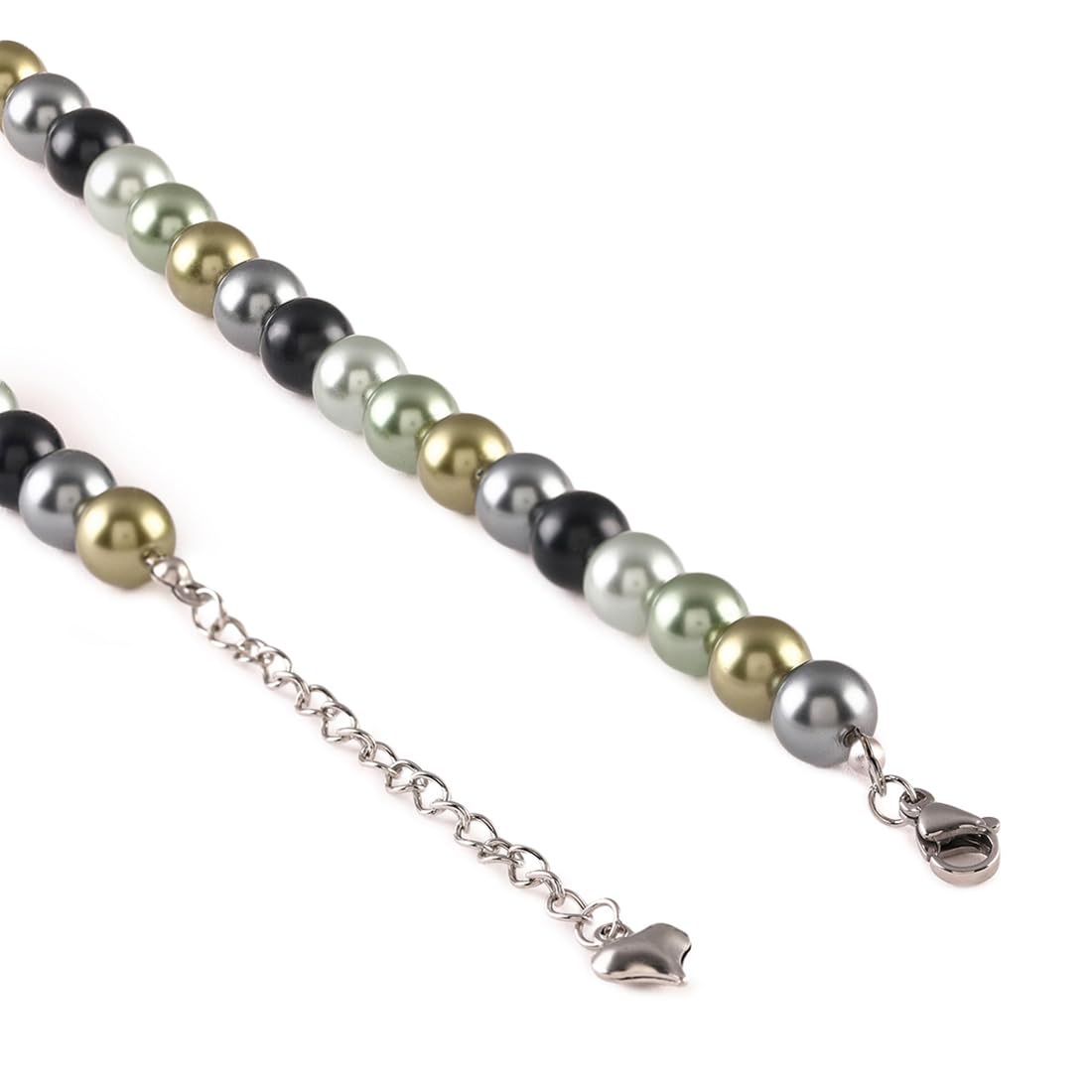 El Regalo Elegant Pearls Chain Necklace for Women/Girls- Stainless Steel Chain Necklace with Multi Green Pearls with Glass Finish for Women