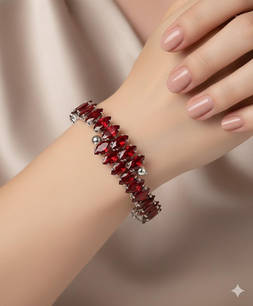 El Regalo Marquise Cut Crystals Tennis Bracelet for Women - Adjustable Bypass Wrap Bracelet, Cubic Zirconia Jewelry Gift (Red)
