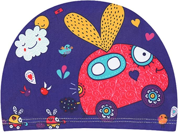 El Regalo 2 PCs Swim Cap Kids/Toddlers, Comfortable Breathable Polyester Fabric Swimming Caps Cute Cartoon Dolphin, Shark, Owl, Mermaid Fairy, Unicorn, Giraffe Swim Caps (Yellow Dolphin & Car)