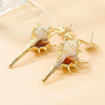 El Regalo Big & Bold Bohemian Pearl Shell Statement Earrings- Pearl Conch Shaped Beach Earrings, Lightweight & Exquisite (Off-White)