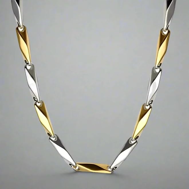 El Regalo Elegant Dual Tone Stainless Steel Unisex Rice Chain for Men & Women- Gold Silver Tone - Italian Dual Tone Rice Anti Tarnish/Waterproof Chain