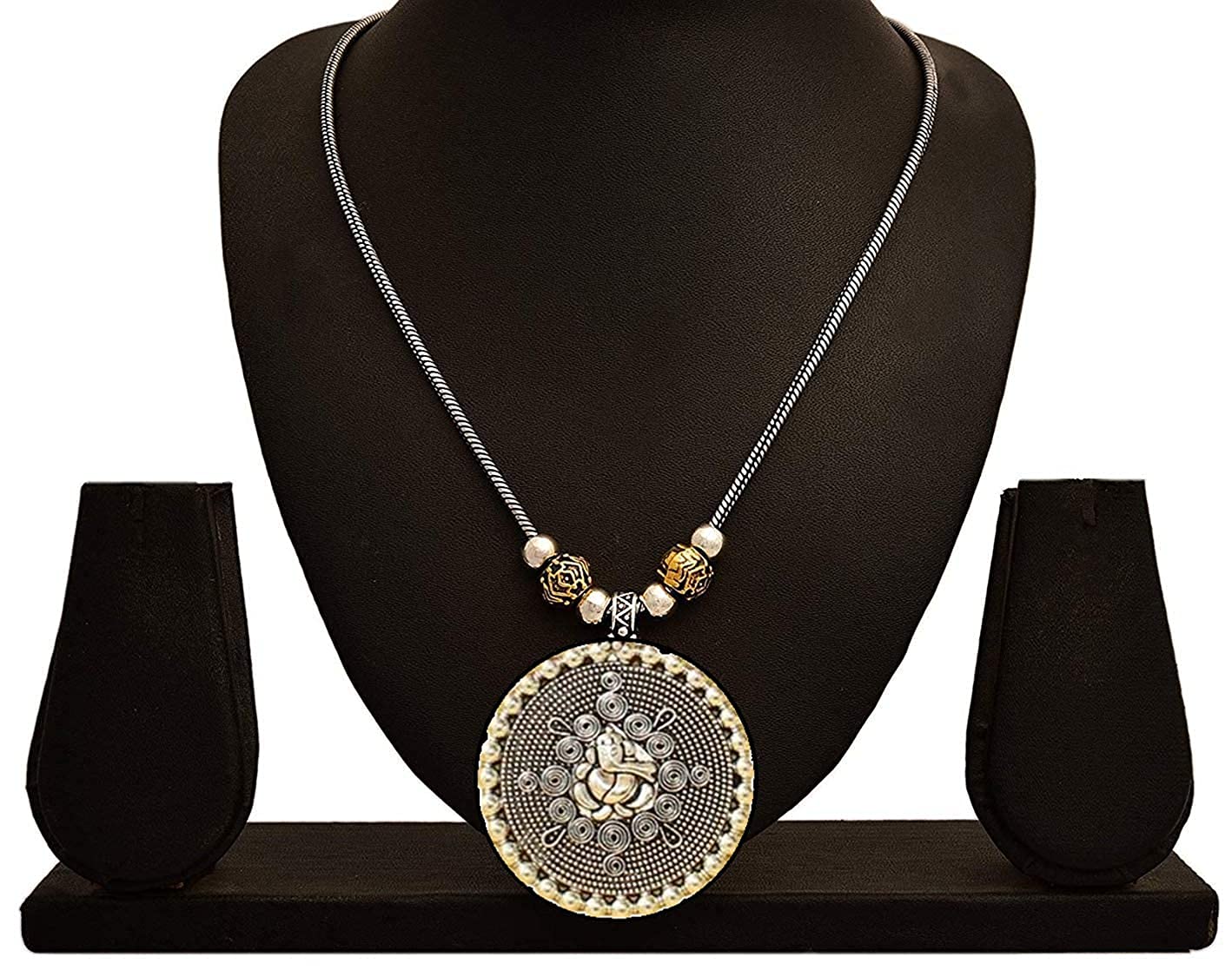 El Regalo Double Tone Lord Ganesha/Ganpati German Silver Pendant Necklace | God Ganpati Pendant Necklace for Girls & Women- Gift for Ganesh Chaturthi Pooja