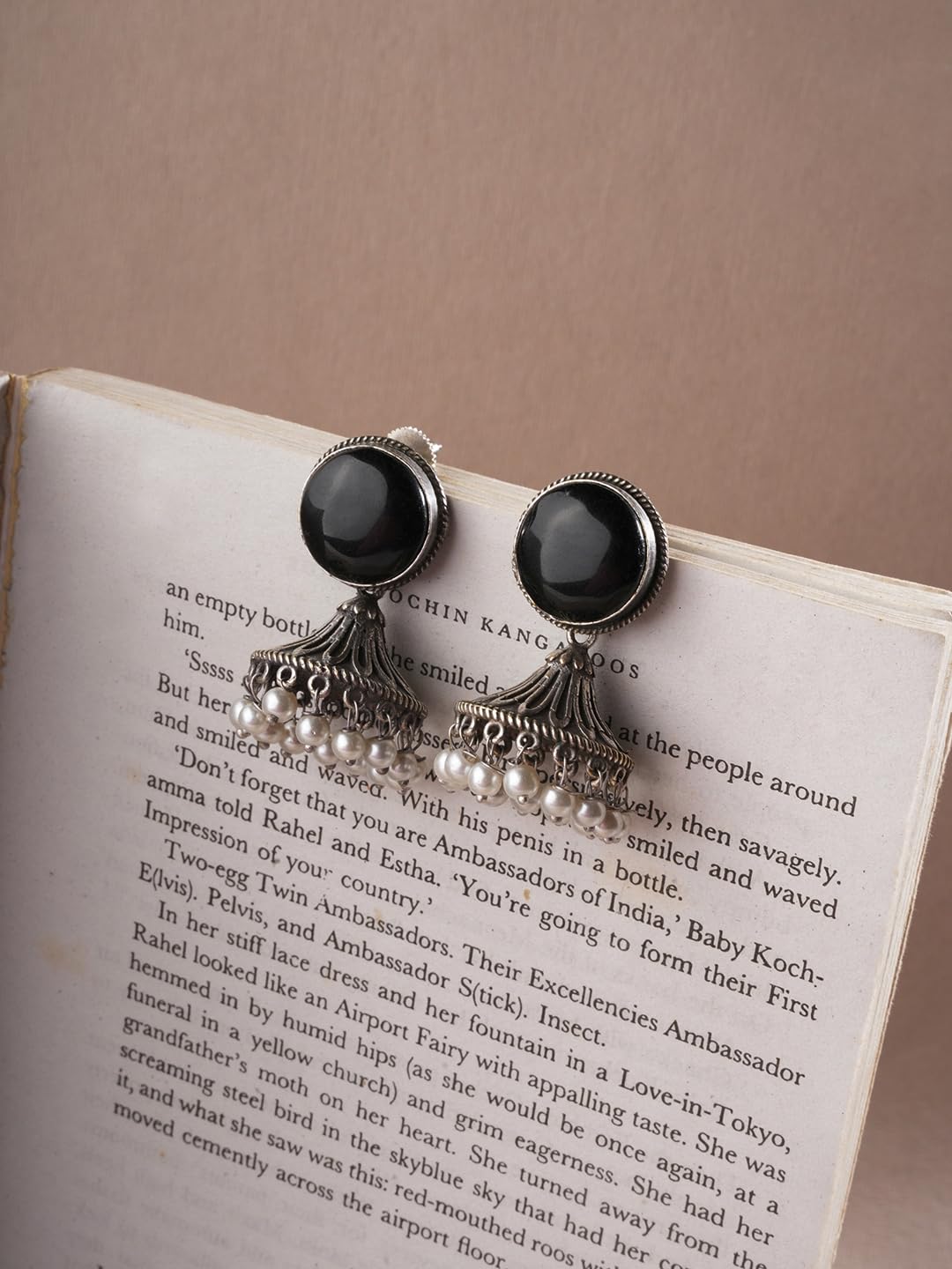 El Regalo Ethnic Oxidized Stone Stud Jhumka Earrings for Girls/Women- Exquisite Silver Lookalike Jhumki