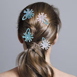 El Regalo 4 PCs Beautiful Snowflake Hair Pins - Snowflake Hair Clips Blue White Christmas Hair Accessories Xmas Rhinestone Hairpin Glitter Snowflake Barrettes (Big Snowflakes)