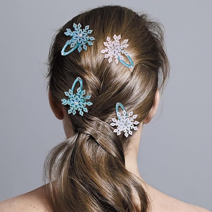 El Regalo 4 PCs Beautiful Snowflake Hair Pins - Snowflake Hair Clips Blue White Christmas Hair Accessories Xmas Rhinestone Hairpin Glitter Snowflake Barrettes (Big Snowflakes)