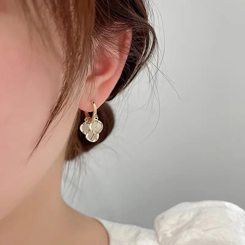 El Regalo 3 Moonstone Dangle Hoop Earrings- Love Ear Buckle Temperament Spiral Beads Hypoellergenic Hoop Earrings